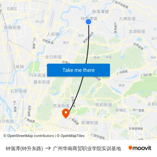 钟落潭(钟升东路) to 广州华南商贸职业学院实训基地 map