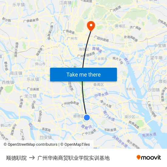 顺德职院 to 广州华南商贸职业学院实训基地 map