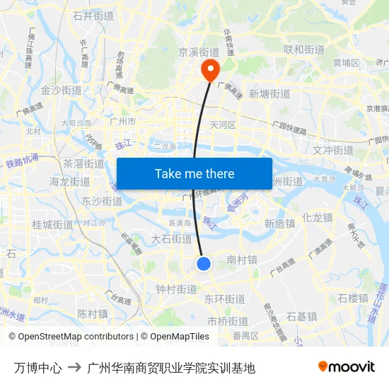 万博中心 to 广州华南商贸职业学院实训基地 map