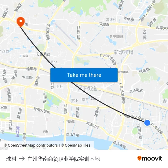 珠村 to 广州华南商贸职业学院实训基地 map
