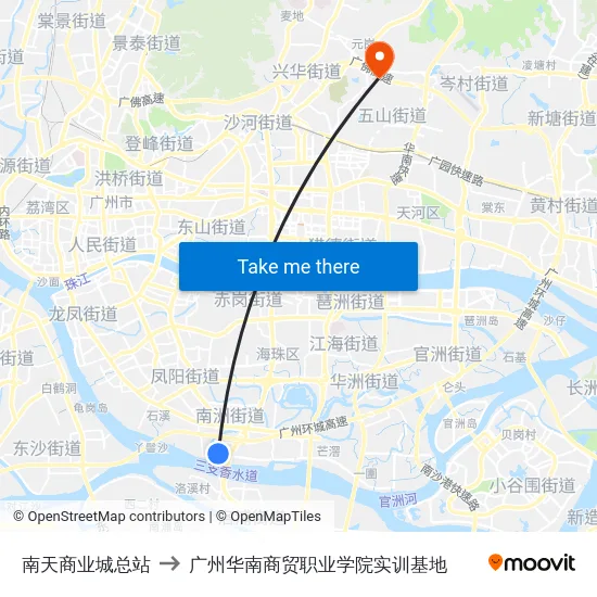 南天商业城总站 to 广州华南商贸职业学院实训基地 map