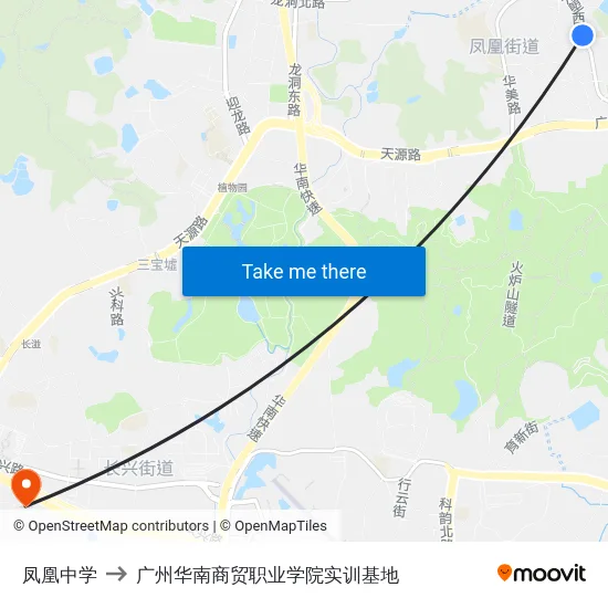 凤凰中学 to 广州华南商贸职业学院实训基地 map
