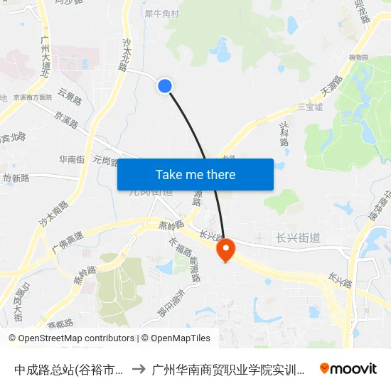中成路总站(谷裕市场) to 广州华南商贸职业学院实训基地 map