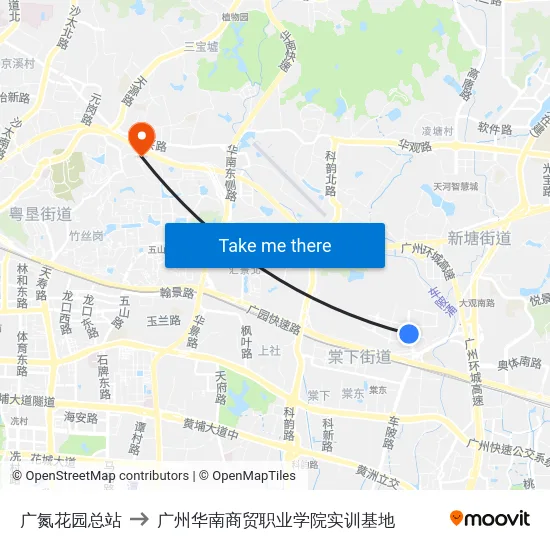 广氮花园总站 to 广州华南商贸职业学院实训基地 map