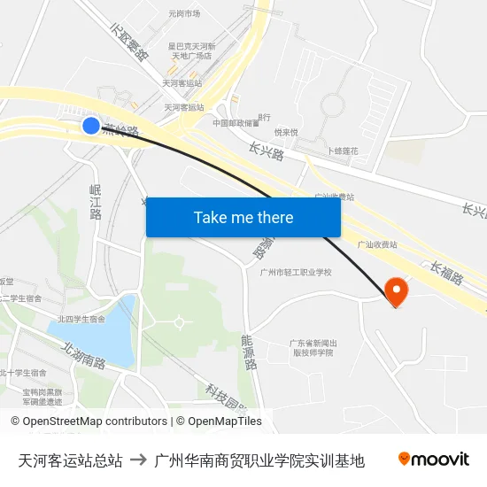 天河客运站总站 to 广州华南商贸职业学院实训基地 map
