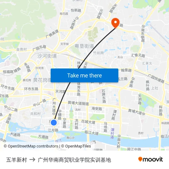 五羊新村 to 广州华南商贸职业学院实训基地 map