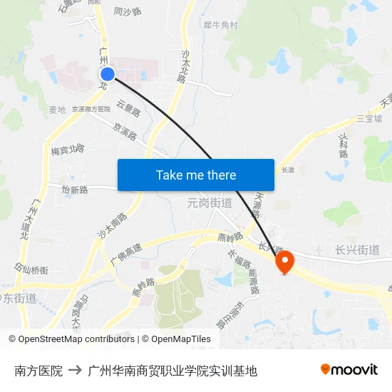 南方医院 to 广州华南商贸职业学院实训基地 map