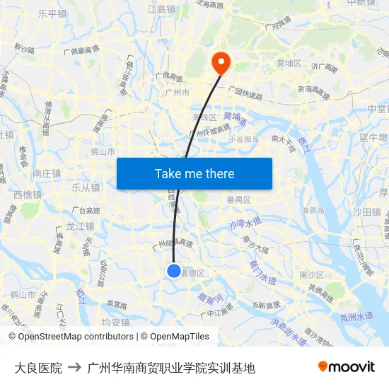 大良医院 to 广州华南商贸职业学院实训基地 map