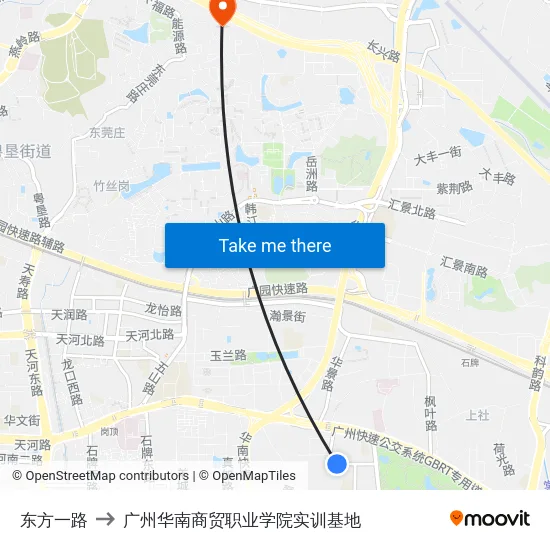 东方一路 to 广州华南商贸职业学院实训基地 map