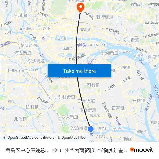 番禺区中心医院总站 to 广州华南商贸职业学院实训基地 map