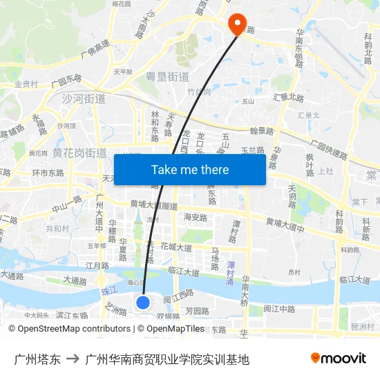 广州塔东 to 广州华南商贸职业学院实训基地 map