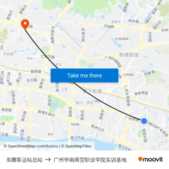 东圃客运站总站 to 广州华南商贸职业学院实训基地 map