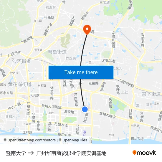 暨南大学 to 广州华南商贸职业学院实训基地 map