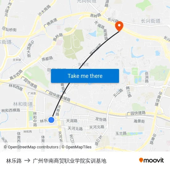 林乐路 to 广州华南商贸职业学院实训基地 map