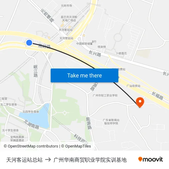 天河客运站总站 to 广州华南商贸职业学院实训基地 map