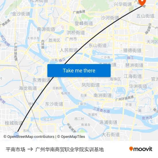 平南市场 to 广州华南商贸职业学院实训基地 map