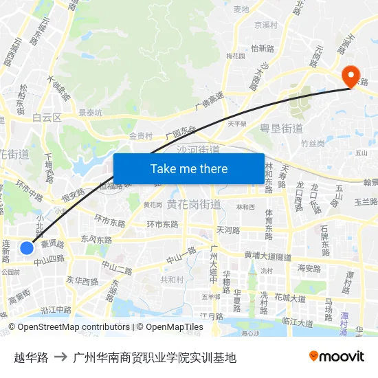 越华路 to 广州华南商贸职业学院实训基地 map