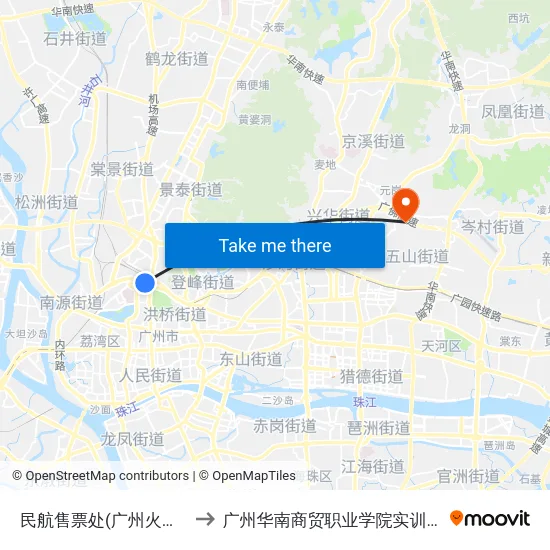 民航售票处(广州火车站) to 广州华南商贸职业学院实训基地 map
