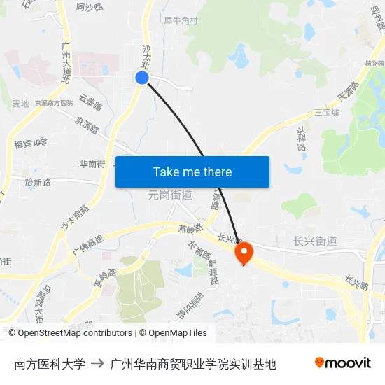 南方医科大学 to 广州华南商贸职业学院实训基地 map