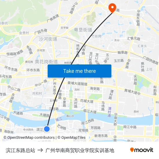 滨江东路总站 to 广州华南商贸职业学院实训基地 map