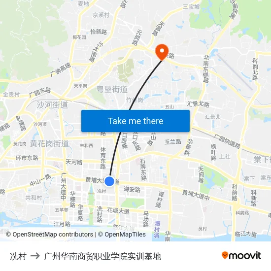 冼村 to 广州华南商贸职业学院实训基地 map