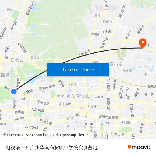 电视塔 to 广州华南商贸职业学院实训基地 map
