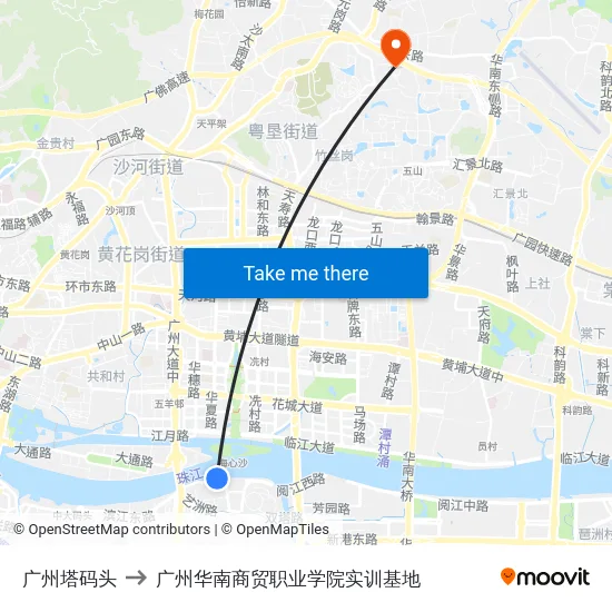 广州塔码头 to 广州华南商贸职业学院实训基地 map
