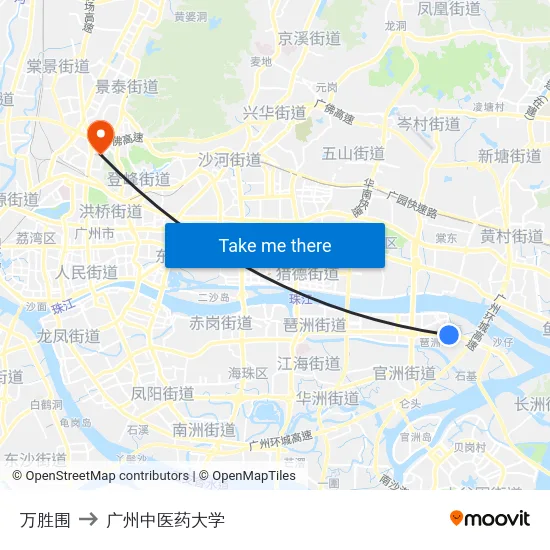 万胜围 to 广州中医药大学 map