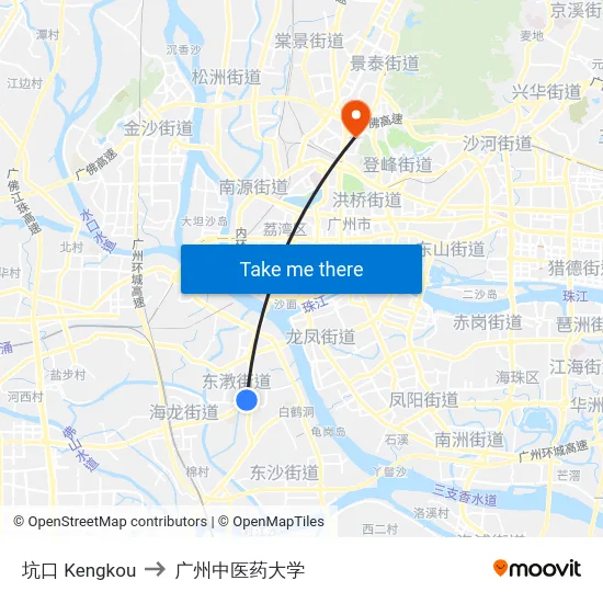 坑口 Kengkou to 广州中医药大学 map