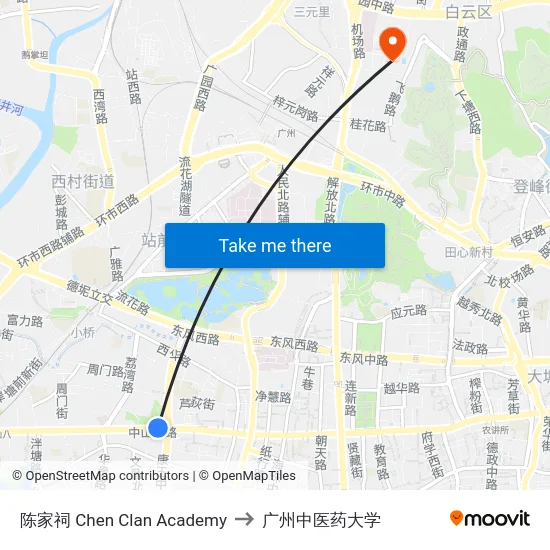 陈家祠 Chen Clan Academy to 广州中医药大学 map