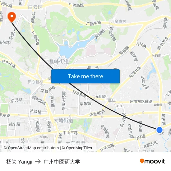 杨箕 Yangji to 广州中医药大学 map