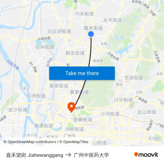 嘉禾望岗 Jiahewanggang to 广州中医药大学 map