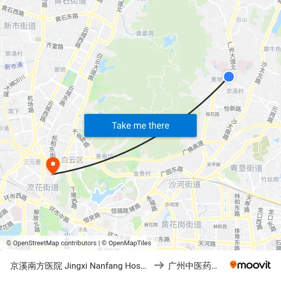 京溪南方医院 Jingxi Nanfang Hospital to 广州中医药大学 map