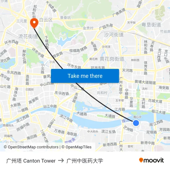 广州塔 Canton Tower to 广州中医药大学 map
