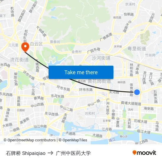 石牌桥 Shipaiqiao to 广州中医药大学 map