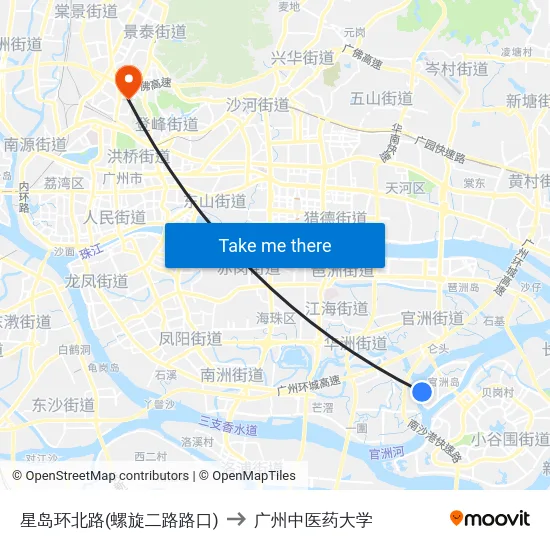星岛环北路(螺旋二路路口) to 广州中医药大学 map
