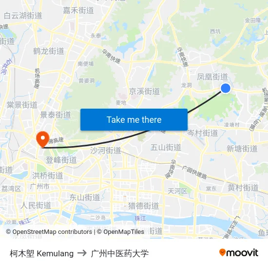 柯木塱 Kemulang to 广州中医药大学 map