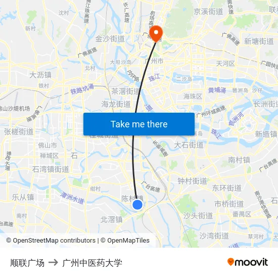 顺联广场 to 广州中医药大学 map
