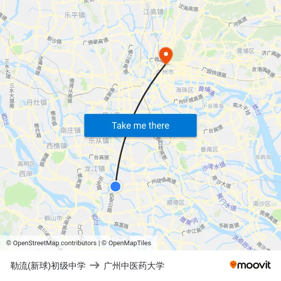 勒流(新球)初级中学 to 广州中医药大学 map