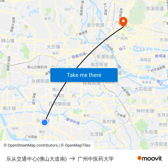 乐从交通中心(佛山大道南) to 广州中医药大学 map