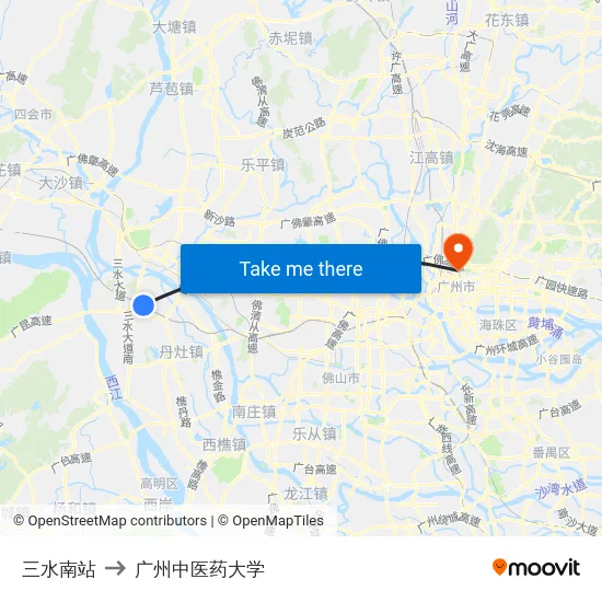 三水南站 to 广州中医药大学 map
