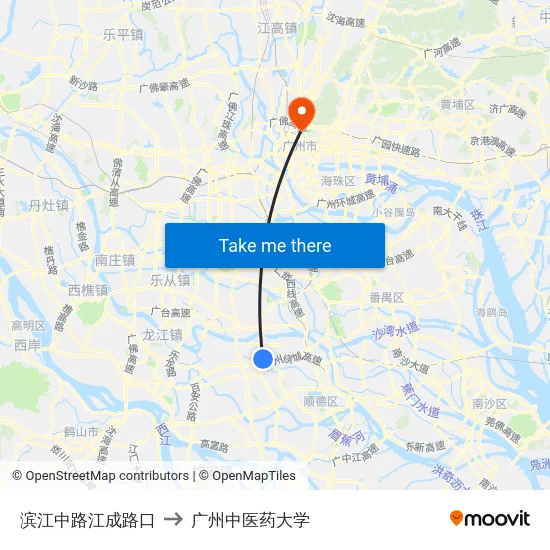 滨江中路江成路口 to 广州中医药大学 map