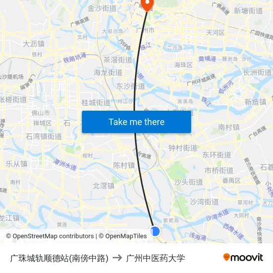 广珠城轨顺德站(南傍中路) to 广州中医药大学 map