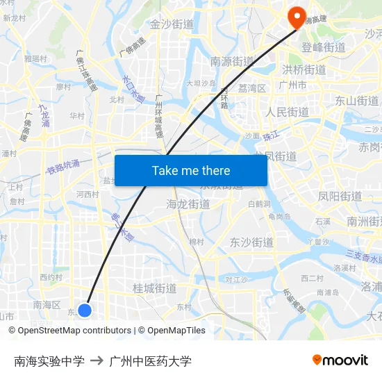 南海实验中学 to 广州中医药大学 map