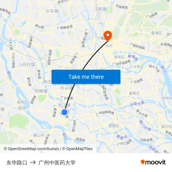 东华路口 to 广州中医药大学 map