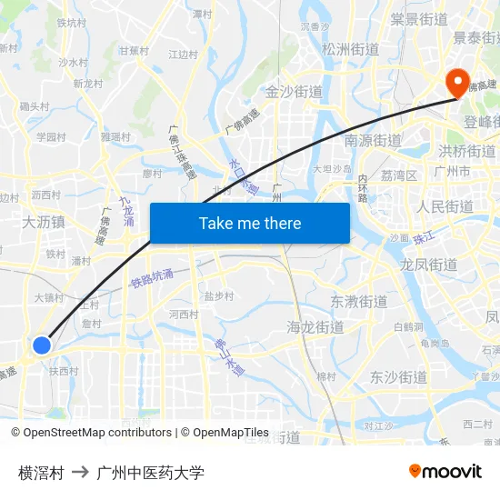 横滘村 to 广州中医药大学 map