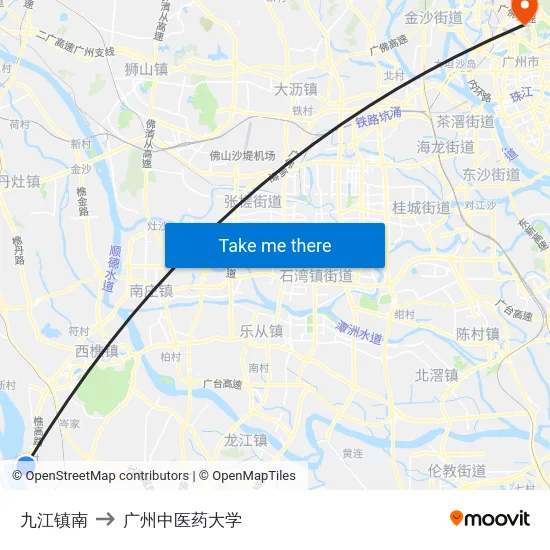 九江镇南 to 广州中医药大学 map