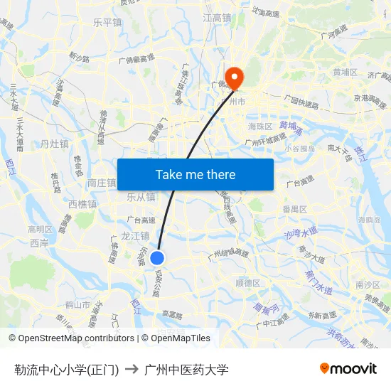 勒流中心小学(正门) to 广州中医药大学 map
