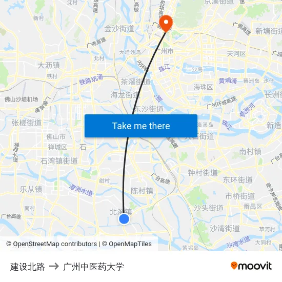 建设北路 to 广州中医药大学 map