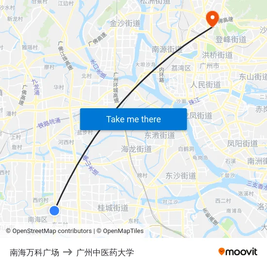 南海万科广场 to 广州中医药大学 map